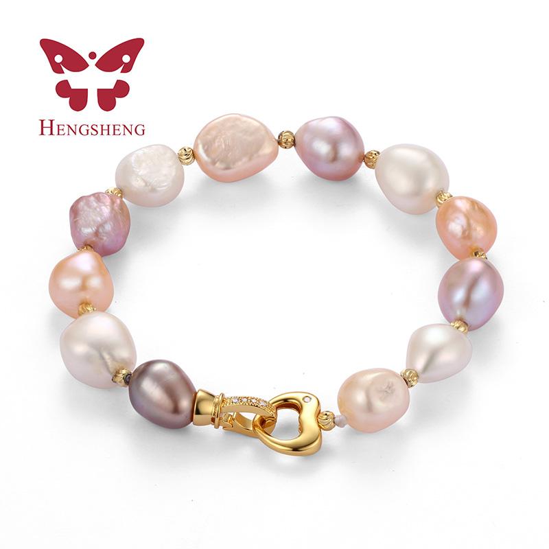 HENGSHENG 2025 New Arrival 9-10mm Baroque Pearl Bracelets for Women, White Pink Purple Colorful Baroque Pearl with Silver Clasp белый