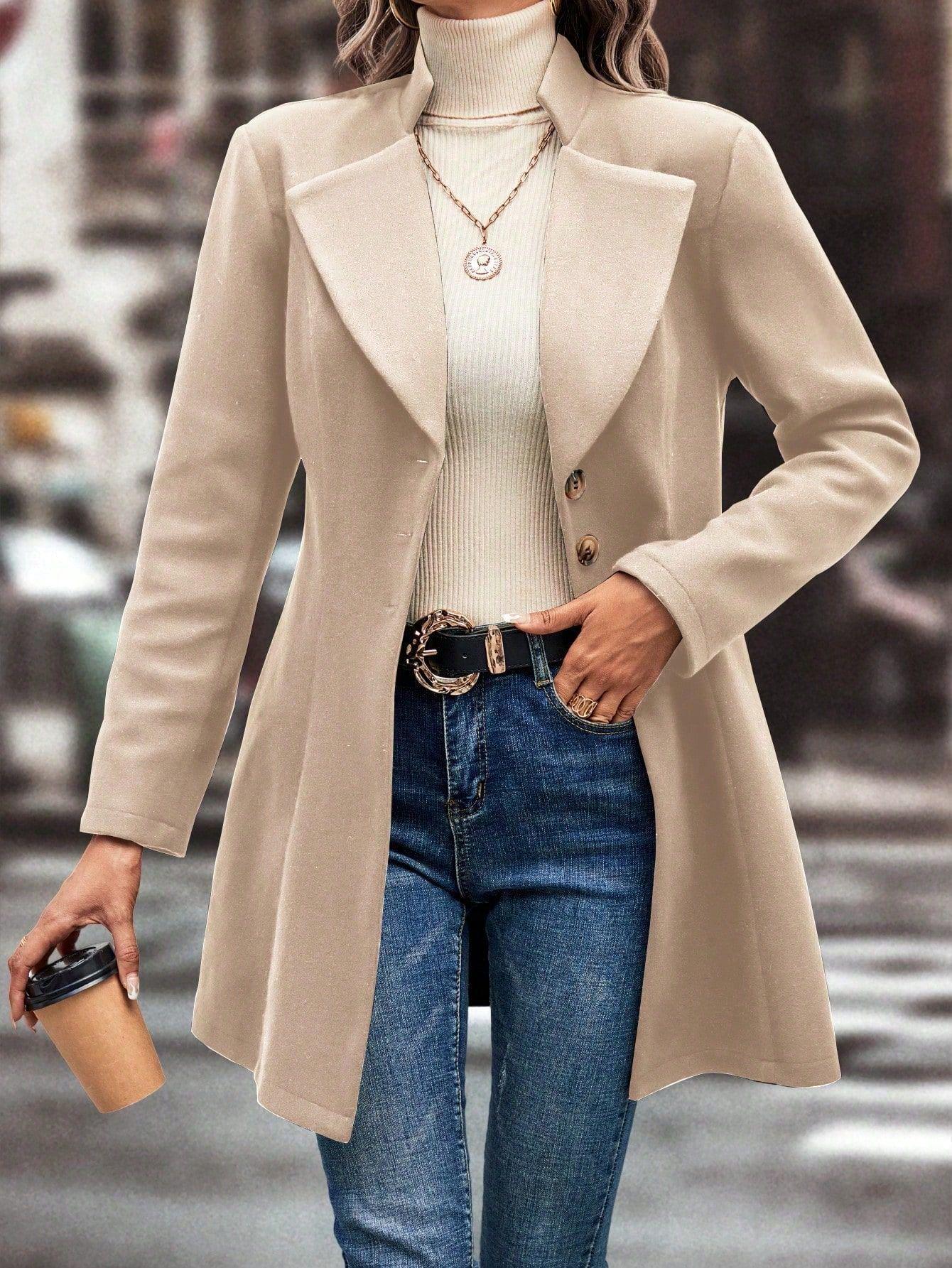 

Women s European & American INS Fashion Woolen Coat with Lapel - Solid Color, Autumn/Winter Collection XL