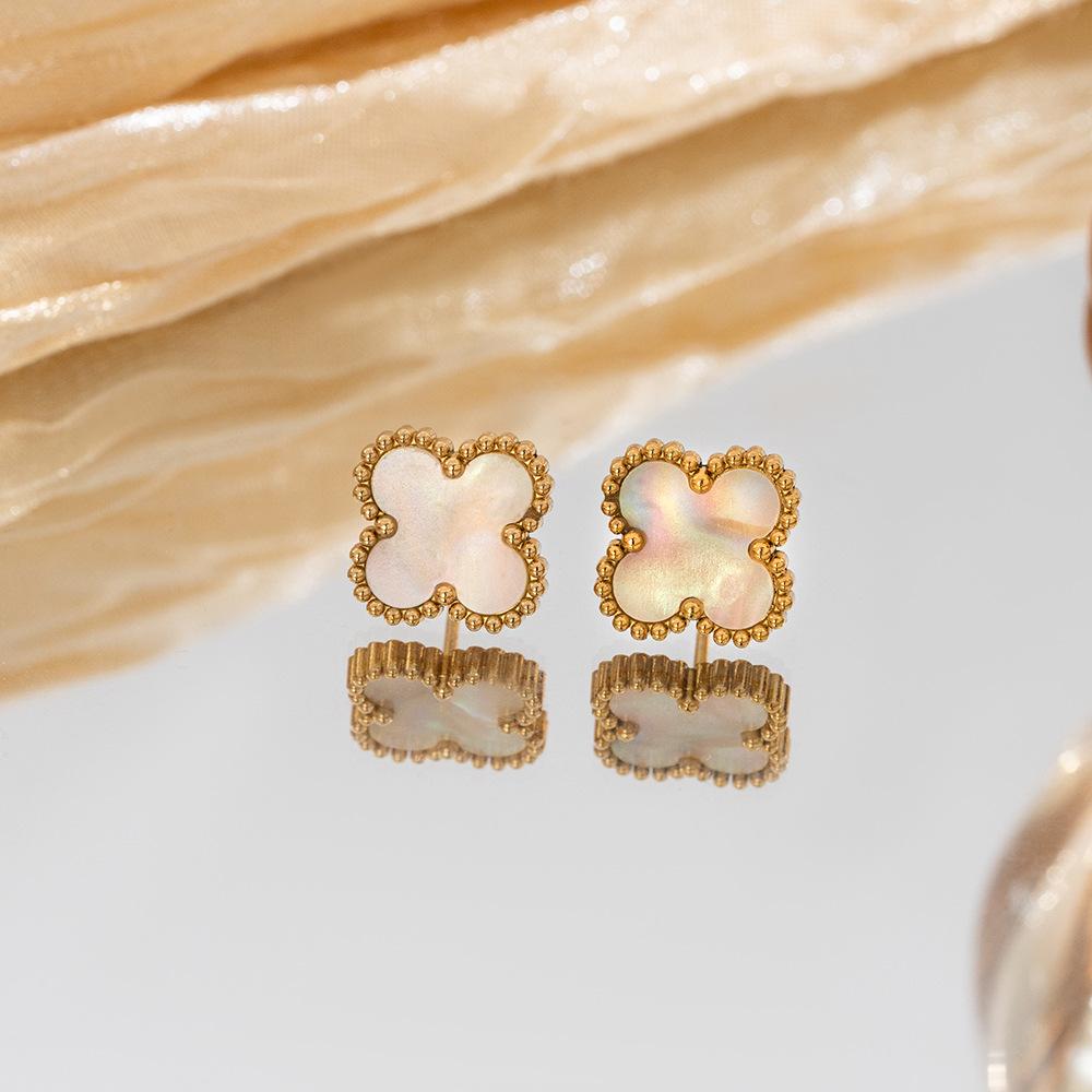 

Серьги из нержавеющей стали, серьги с четырехлистным клевером, женские минималистичные украшения для ушей из 18-каратного золота 18k real gold белый