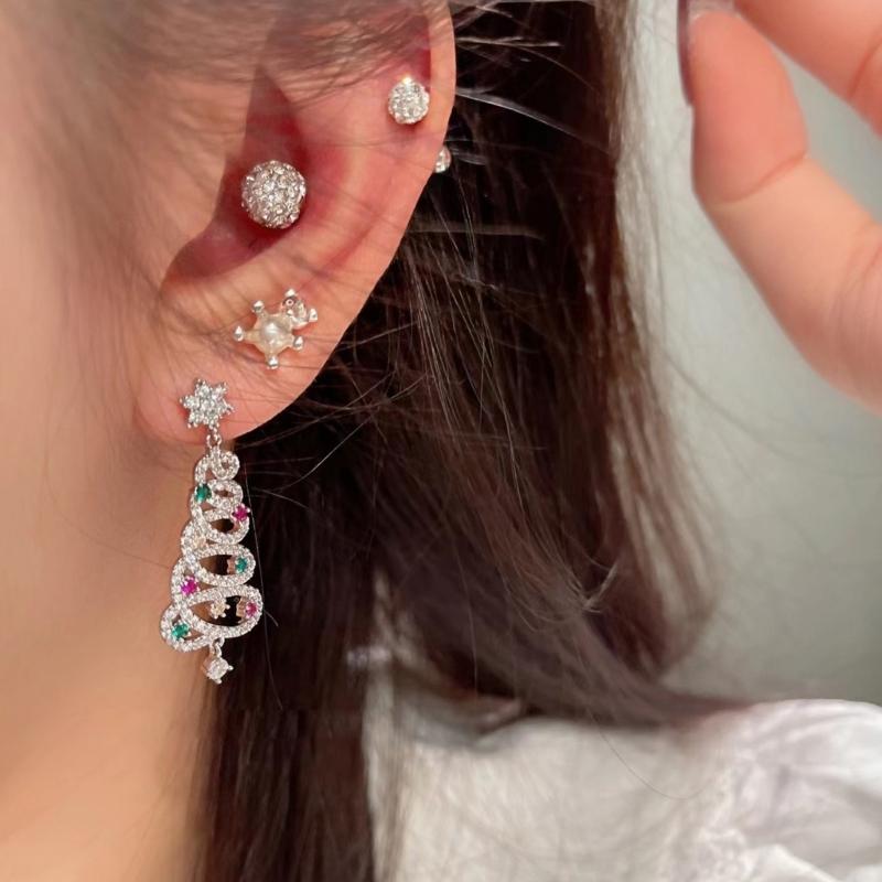 Korean Zircon Christmas Tree Earrings Rhinestone Crystal Star Drop Earring Gift