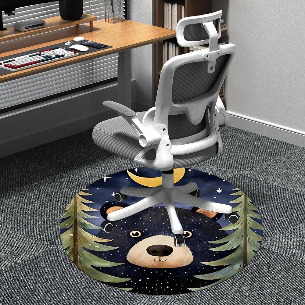 1pc Bear Night Office Round Area Rug, Indoor Mat Suitable ForOffice, Under Office Chairs Bedroom Living Room Home Decor, Room Deco T076