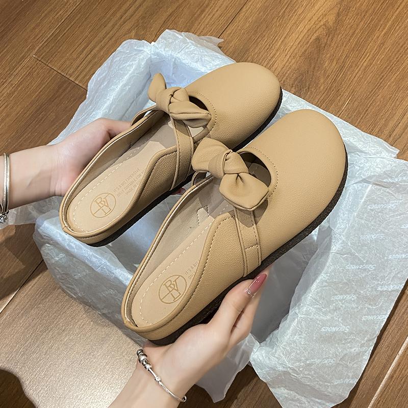

Fashion CRLAYDK Womens Walking Bow Mules Open Back Slip On Shoes House Closed Toe Slides for Ladies Loafers Casual Outdoor Slippers 35
