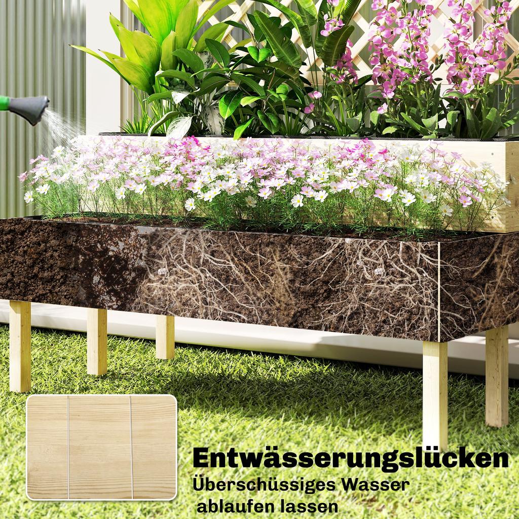 Raised Garden Bed 2-Tier Stepped Design Planter Box with Trellis for Climbing Plants 108x62x120 cm