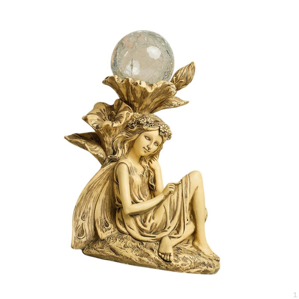 Fairy Garden Statue Figurine Lamp Solar Powered Resin Decorative Lawn Ornament Outdoor for