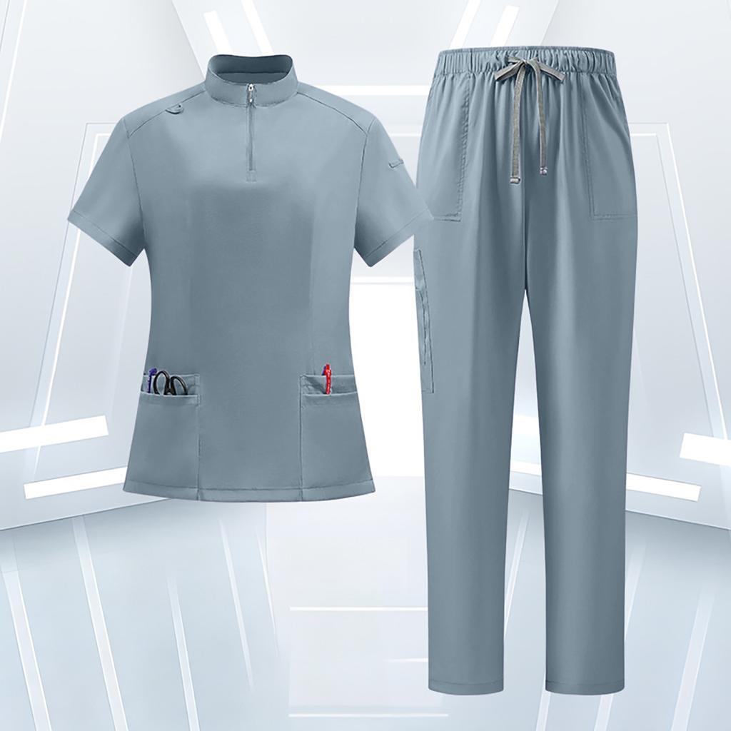 Women's Uniform Set - Quick Dry V-Neck Short Sleeve Top with Pockets and Long Pants, Color for Nurses and Caregivers