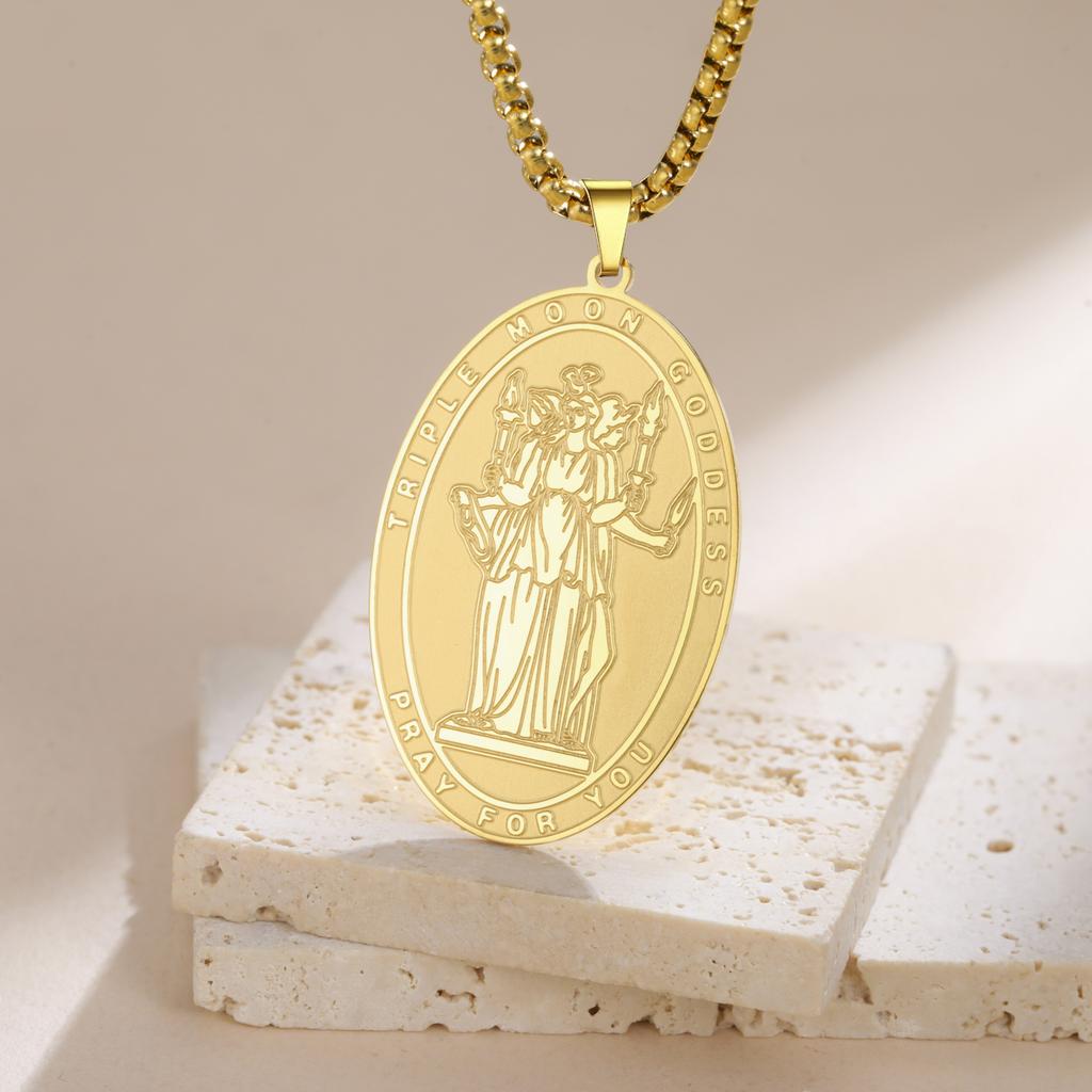 Collana Hecate Dea Wiccan della Luna Tripla Ciondolo Luna e Sole Collana Strega Hekate Amuleto Gioielli Stregoneschi Regali per Donne Uomini