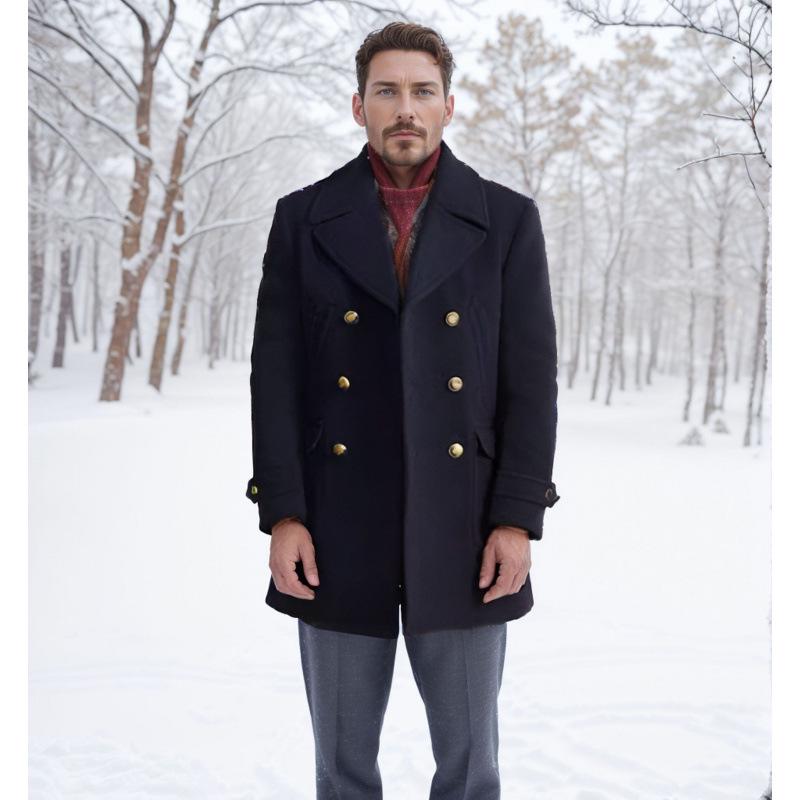 European and American Men's Mid-Length Wool Coat - British Style Fashionable Long-Sleeved High-Quality Design for 2025