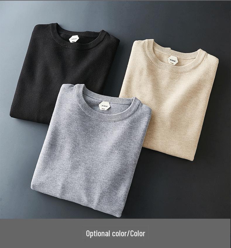Men's Slim Fit Round Neck Knit Sweater - Long Sleeve, Solid Color, Versatile Base Layer for Autumn/Winter Casual Trend.