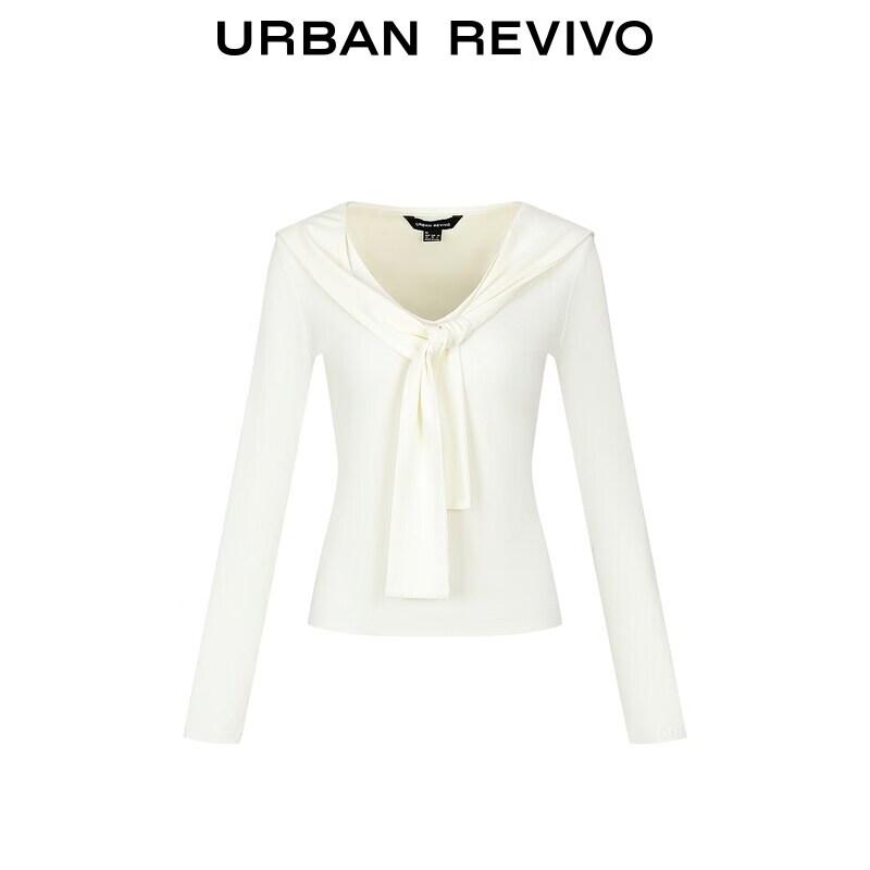 UR Women's Autumn Shawl Tie V-Neck Long Sleeve T-Shirt
