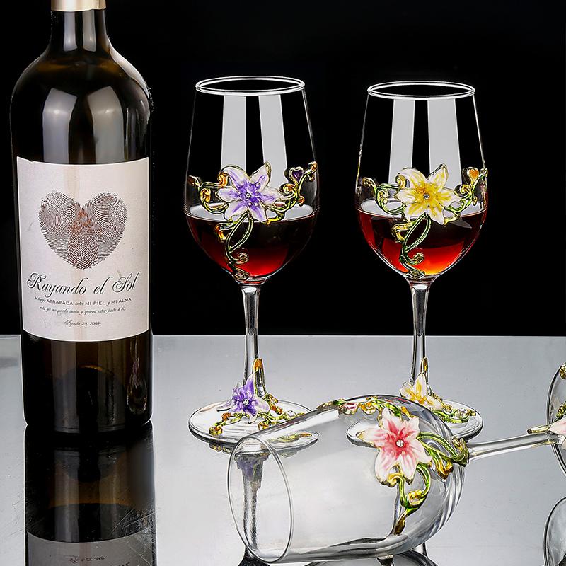 Set di Coppe Vintage in Smalto e Cristallo Lussuose Bicchieri da Champagne e Vino per Cena Romantica e Occasioni Speciali