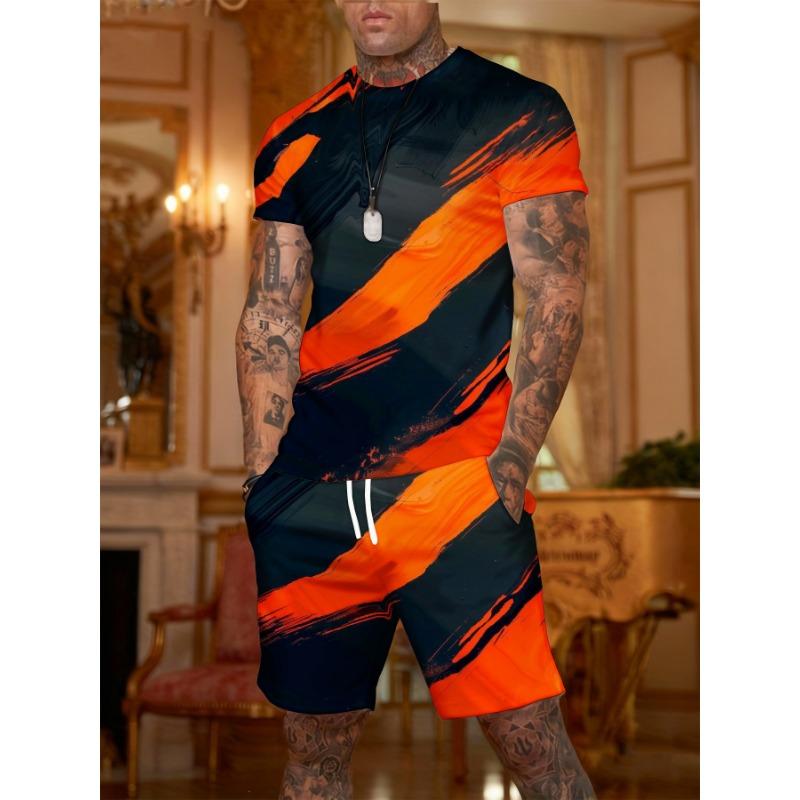 Fashionable Printed Men's Short-sleeved T-shirt and Shorts Set of 2