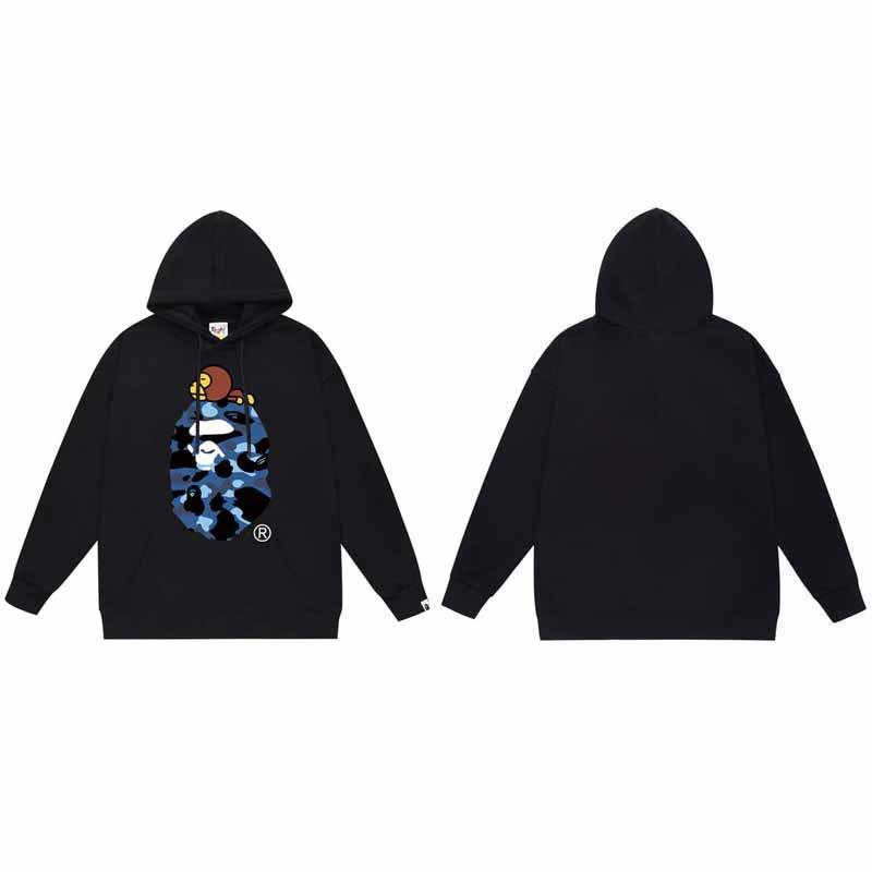 Mens Oversized Hooded Sweatshirt With Ape Head Print Heavyweight Cotton Long Sleeve Pullover Daily Wear