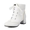 Fashion 2025New Lace Up Ladies Square High Heel Shoes Ankle Boots Lace-up Retro Women Pointed Toe Thick Soled Short Booties White Black