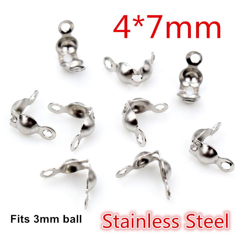 200pcs Connector Clasp Fitting 4*7mm Ball Chain Calotte End Crimps Beads Connector Components For DIY Jewelry Making Supplies