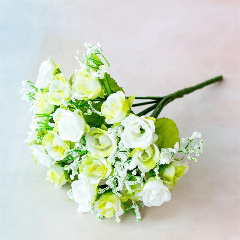 

21 головка бриллиантовых роз 7 вилочных весенних роз Маленькие бутоны свадебного декора Искусственные цветы Искусственные пластиковые цветы белый