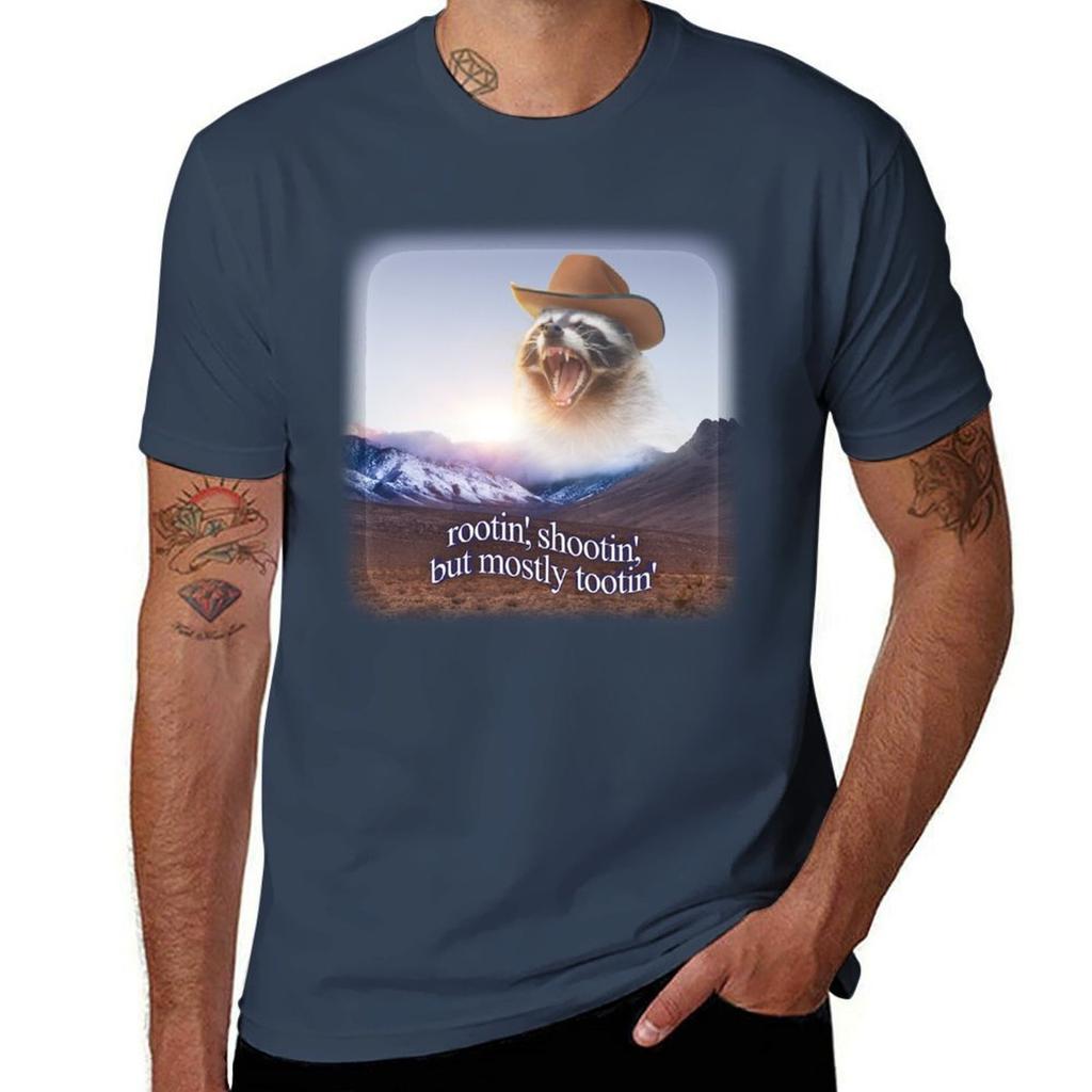 rootin shootin but mostly tootin cowboy raccoon word art TShirt Casual Everyday Wear TShirt