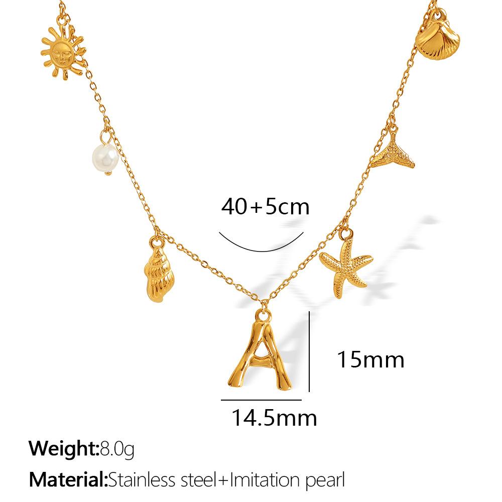 

Titanium Steel Gold Plated Bamboo 26 Letter Necklace Conch Starfish Shell Ladies Collarbone Chain Jewelry
