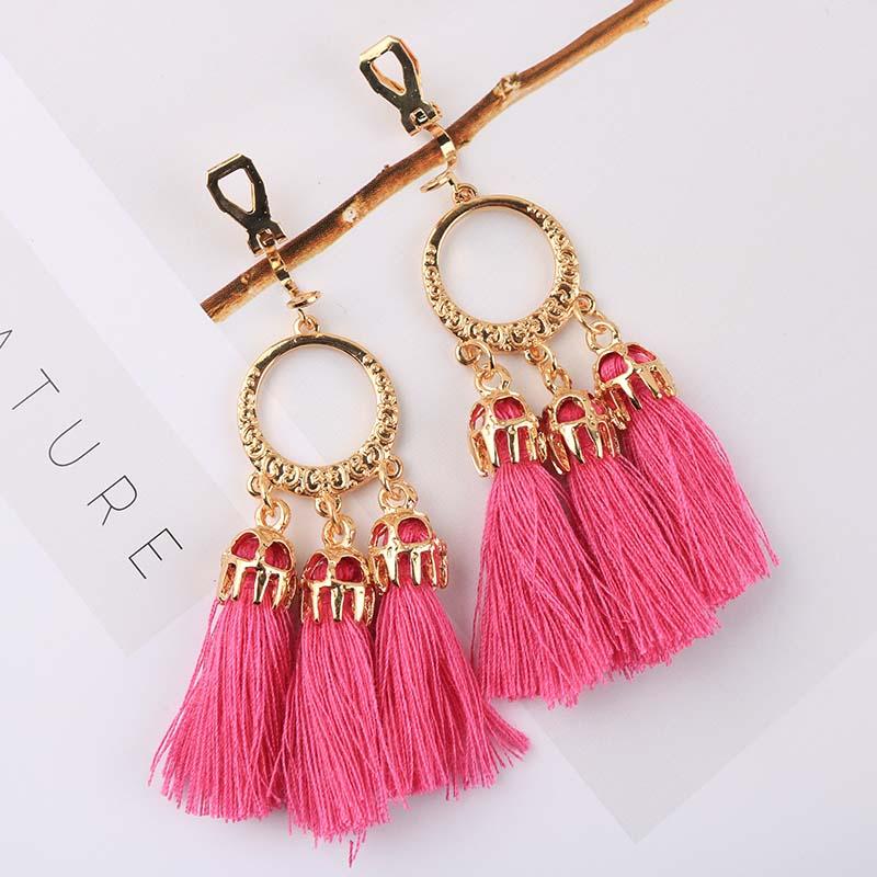 8 Trendy Bohemian Statement Tassel Clip On Earrings For Women Non Pierced Dangle Cotton Rope Fringe Clips Ear Jewelry Gift