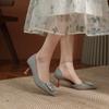 Rhinestone Square Buckle Side Space Stiletto Single Shoes Women's Pointed High Heels Wedding Shoes Bridesmaid Shoes Spring New Models