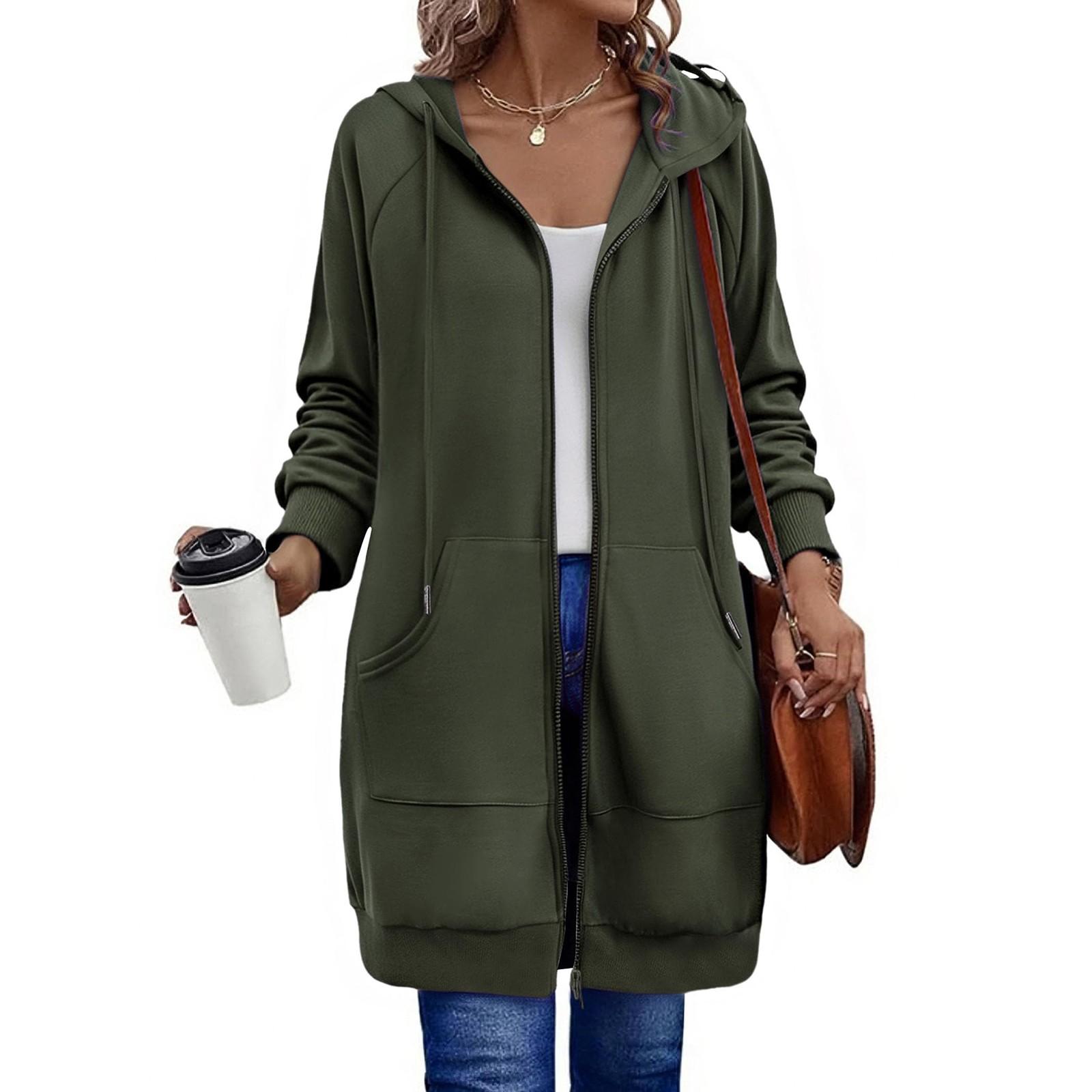 

Women s Loose Long Sleeved Round Neck Pocket Sportswear Casual Zipper Sweatshirt XXL