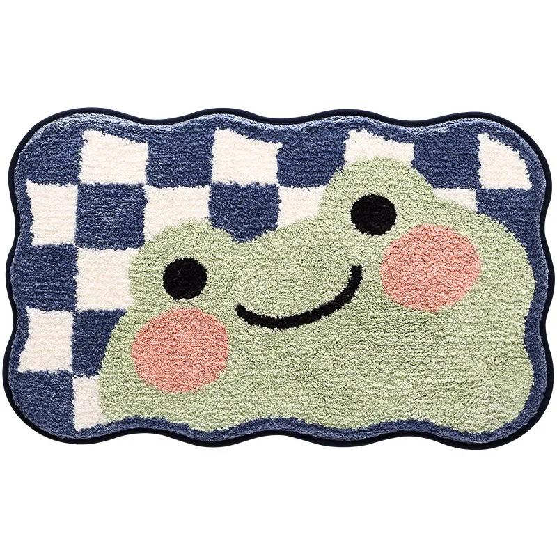 Frog and Bear Flocking Bath Mat Home Decoration Door Mat Non-slip Absorbent Bathroom Doormat Super Soft Fiber Bath Rug