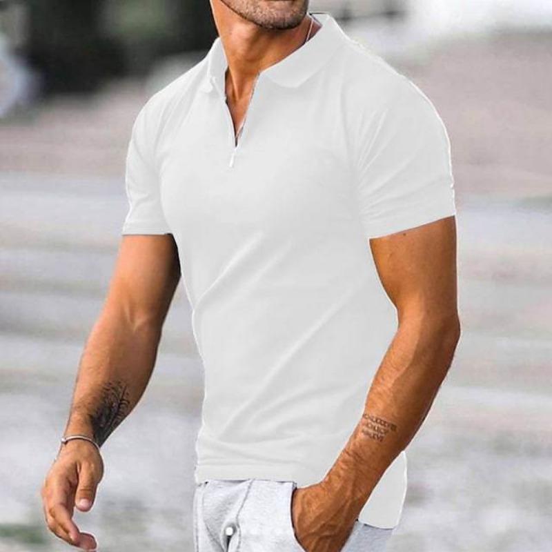 Herren Unifarben Reißverschluss Kurzarm Schmal Geschnitten Poloshirt