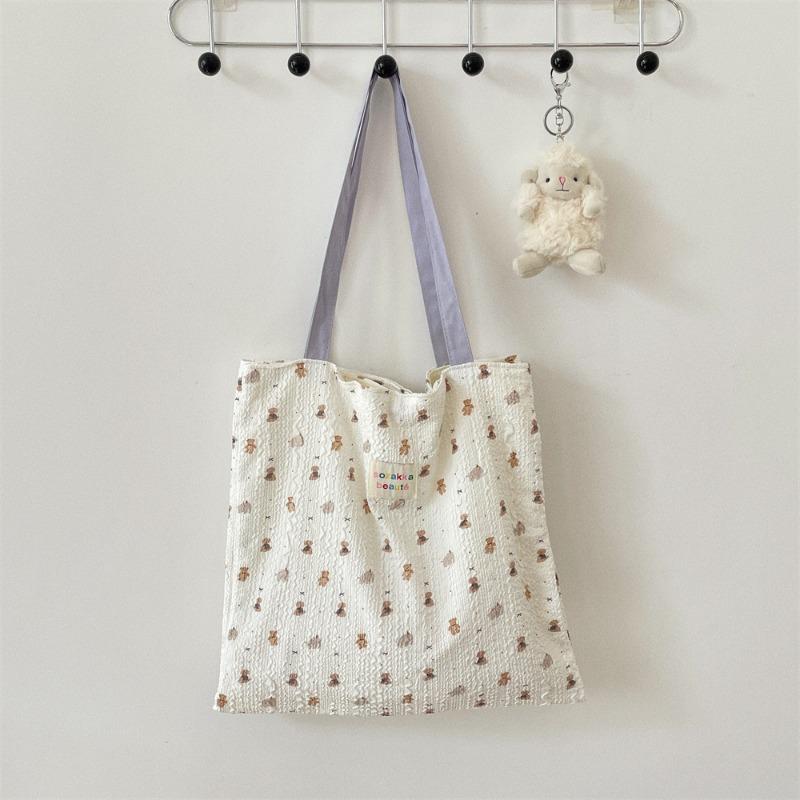 4 New Sweet Cartoon Bear Embossed Shoulder Bag Double Shopping Bag Cute Student Casual Armpit Bag