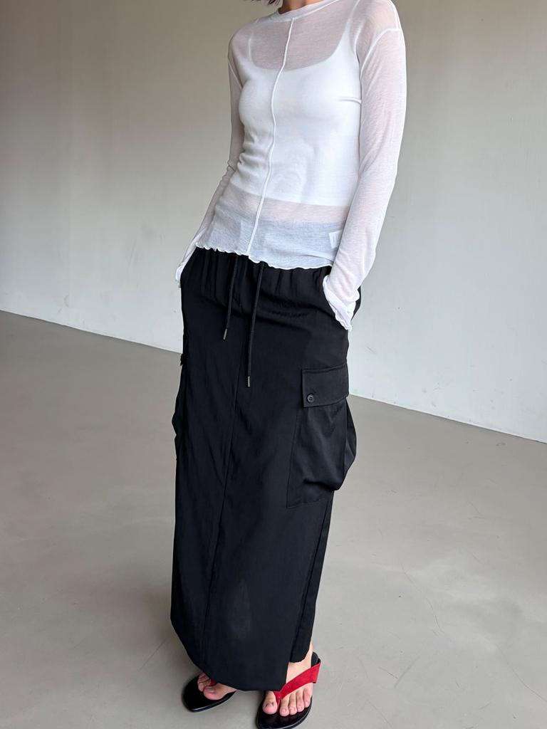 Kelidu Big Pocket Cargo Maxi Skirt_Black