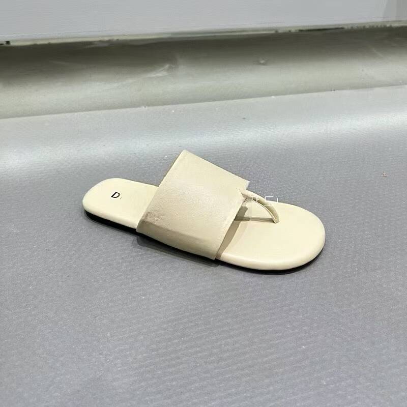 Fashion Summer Real Leather Open Toe Flip Flops Slippers Women Solid Color Flat Bottom Versatile Sandals Outdoor Leisure Vacation Shoes