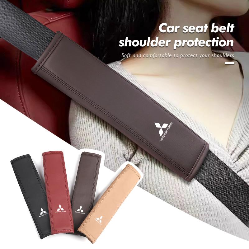 Leather Car Seat Belt Protector Pad Shoulder Strap Cover Interior Accessories For Mitsubishi Outlander Lancer Cross Colt Xpander