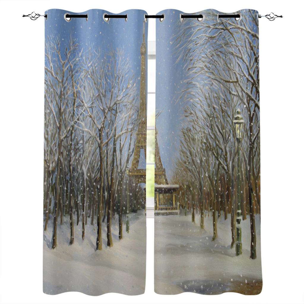 Beautiful Snow Scene Home Decor Window Curtains Bedroom Kitchen Curtain Panel Curtains for Living Room
