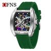 Oufanni Leuchtendes Skelett Quarz Tonneau-Uhr - Herren Freizeit Business Wasserdichte Mode-Uhr