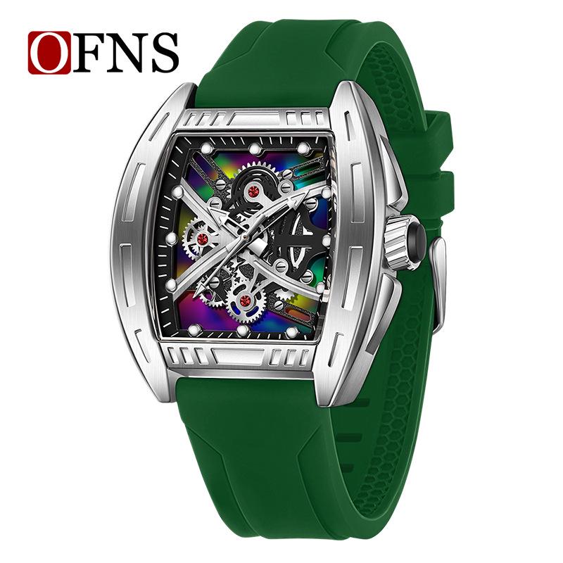 Oufanni Leuchtendes Skelett Quarz Tonneau-Uhr - Herren Freizeit Business Wasserdichte Mode-Uhr