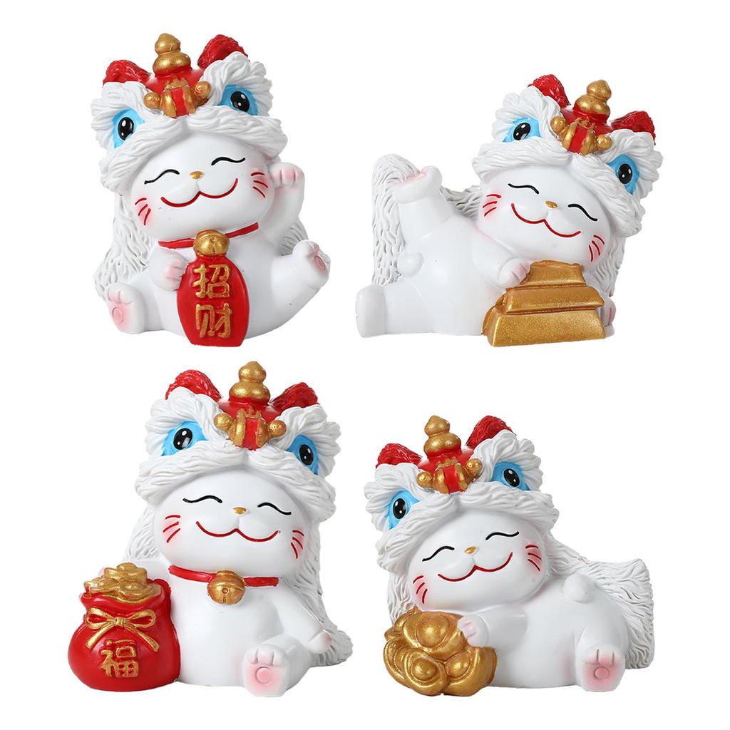 Lucky Cat Figurine Resin Decorative Animal Sculpture Miniature Things Shelf Ornament for Home Office Car Dashboard