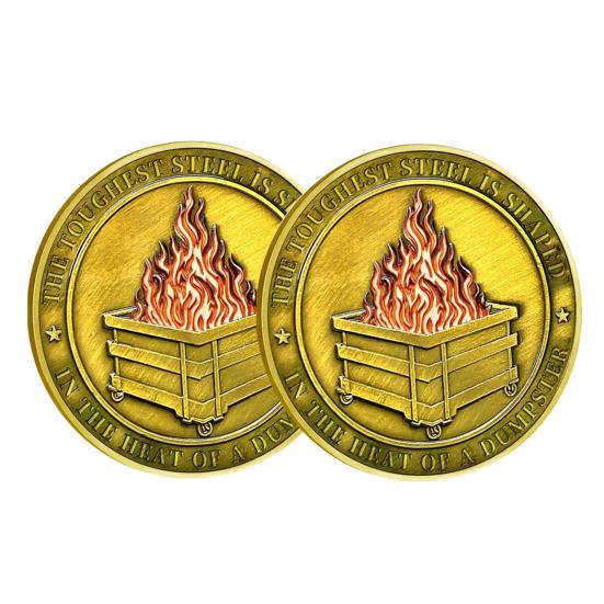 Challenge Coin Dumpster Flame Pattern Retro Silver Color Challenge Medal Unique Office Desk
