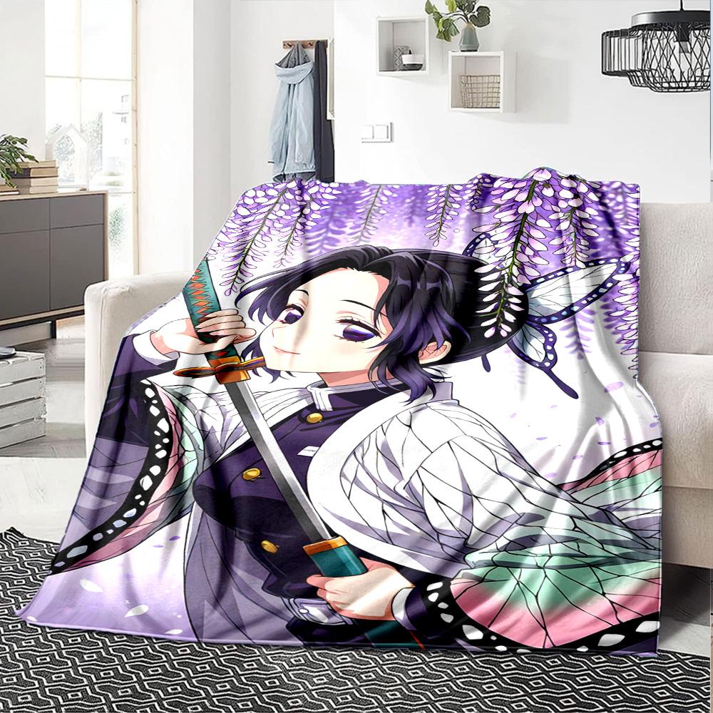 1pc Kochou Shinobu Blanket, Gift, for Men and Women, Soft Blanket, Good for Sofa Bed Couch Travel, Lightweight Flannel Blanket