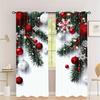 2pcs Set Gold Small Bell Christmas Curtains-Digital Print,Rod Pocket Design,Polyester - Perfect For Living Room,Kitchen,Bedroom