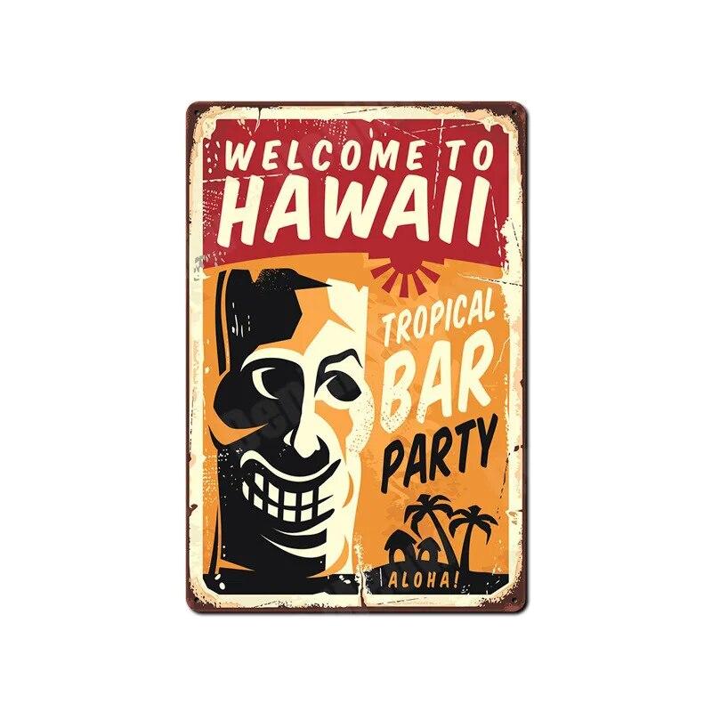 Tiki Bar Wall Art Posters, Tin Signs, Beach Bar, Hawaii Surfing, Vintage Home Decor, Tin, Pub, Cafe, ZSS16
