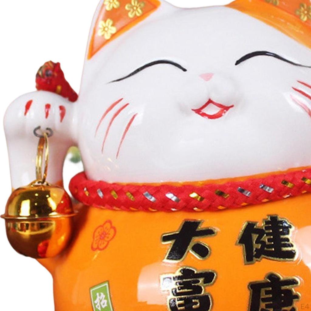 Cat Money Bank Animal Sculpture Saving Pot Jar Feng Shui Blessing Kitten Figurine with Bell