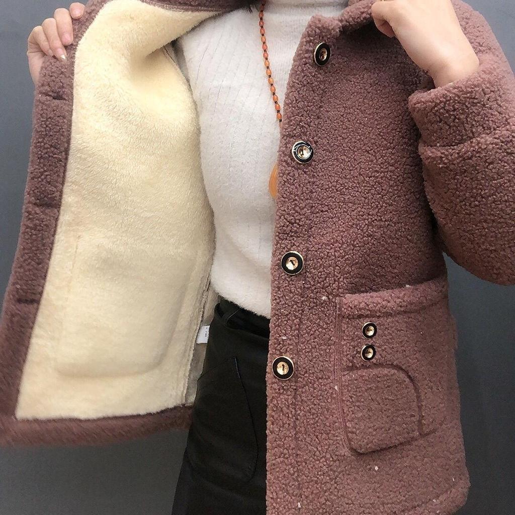 Manteau Femme Laine d'Agneau Épais Automne Hiver Vêtements Vintage Décontractés Grande Taille 4xl