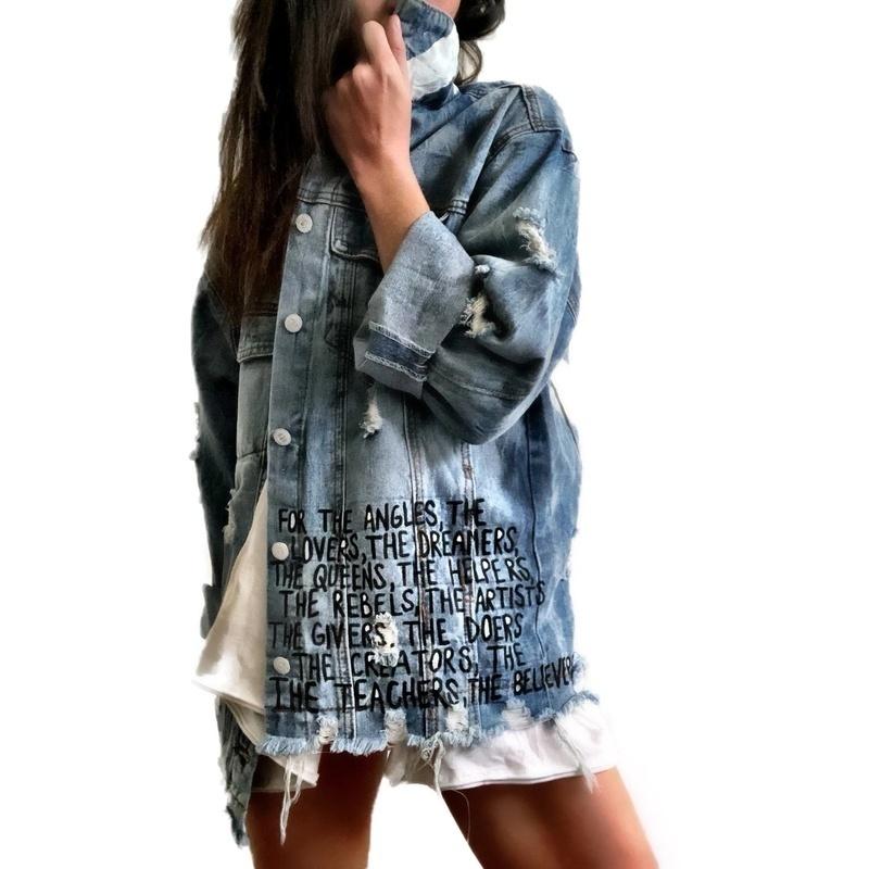 Heart Print Casual Jacket Fashion Hole 