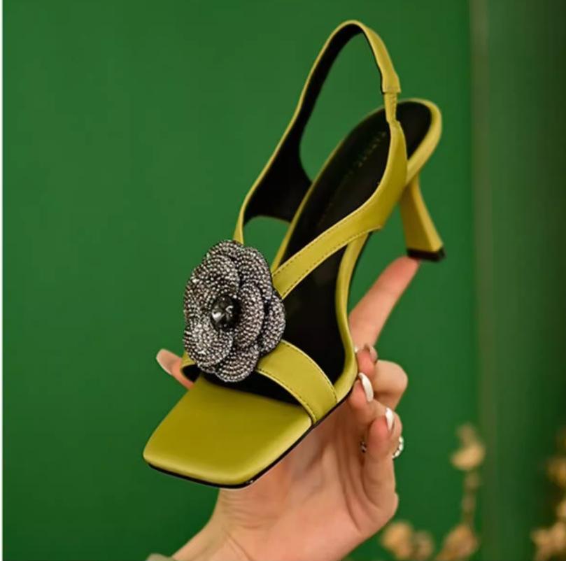 Flower square head fashion sandals 22 beautiful with skirt thin heel temperament elegant high heel sandals