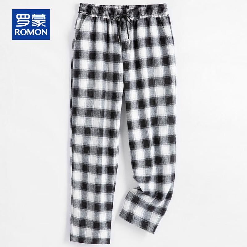 ROMON Men s Plaid Straight-Leg Cotton Casual Pants 31