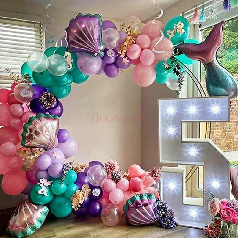 Mermaid Tail Arch Balloon Chain Theme Baby Birthday Ocean Party Background Decoration Decoration Aluminum Film Balloon