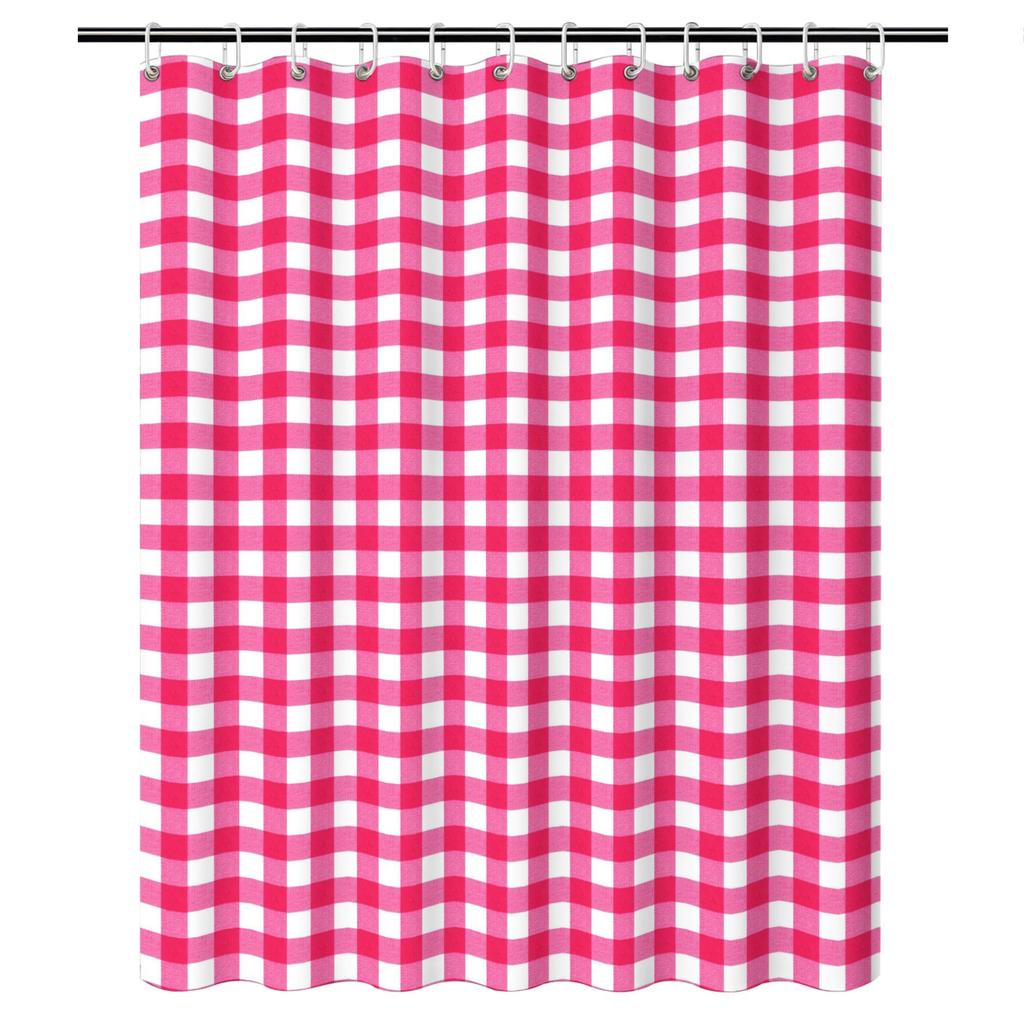 Cute Pink Gingham Check Shower Curtain Waterproof Bathroom Decor Liners Red White Checkered Shower Curtain 90x180cm