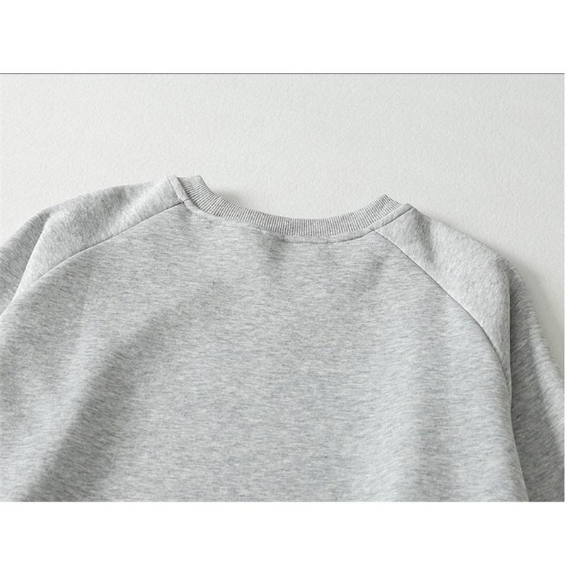 Kadın Sweatshirt Pamuklu Bol Kesim Bisiklet Yaka Uzun Kollu Diz Boyu Düz Renk Sweatshirt Elbise Üst