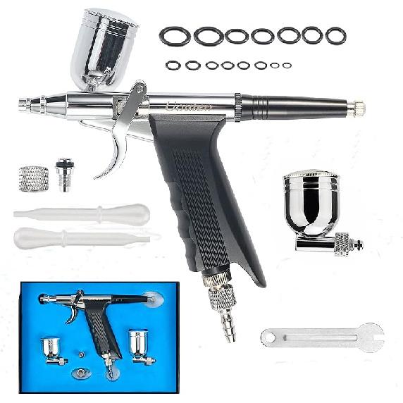 

Uouteo Airbrush Trigger Gun Air Brush Gun with 0.3 mm Needles 7CC &10 CC Cup for Painting 166TH 0.3mm Airbrush Kit