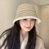 Sweet Knitted Striped Bucket Hat Women's New Autumn and Winter Wool Basin Hat