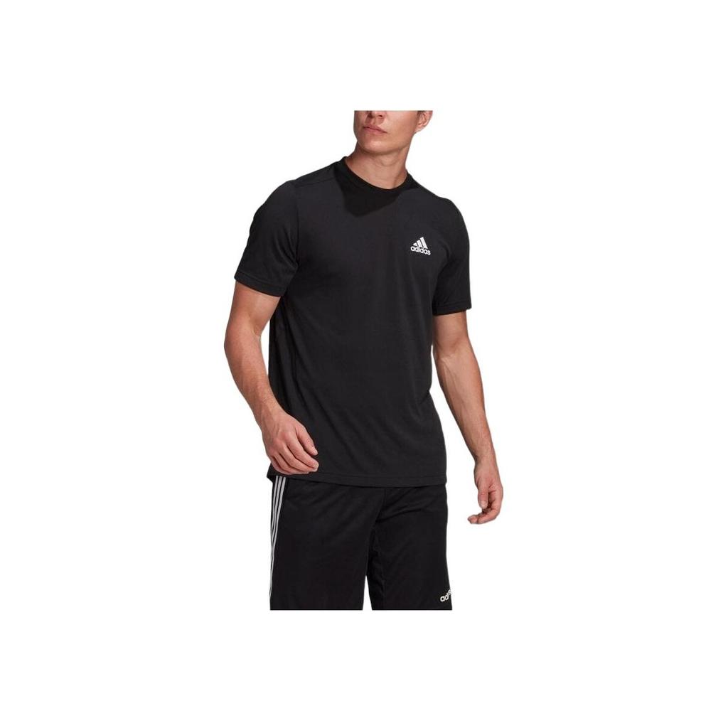 Adidas Solid Color Logo Print Casual Crew Neck Short Sleeve T-Shirt Men Tops Black GT5545