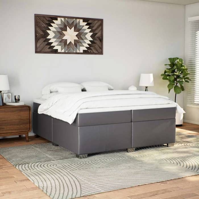 Maison Exclusive - Sommier à lattes de lit avec matelas Gris 200x200 cm Similicuir